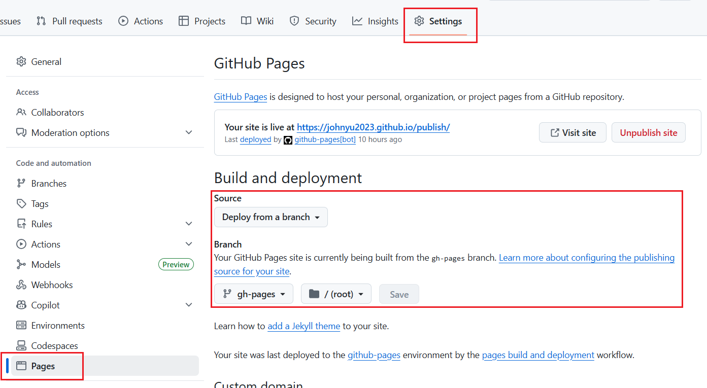 github pages 设置